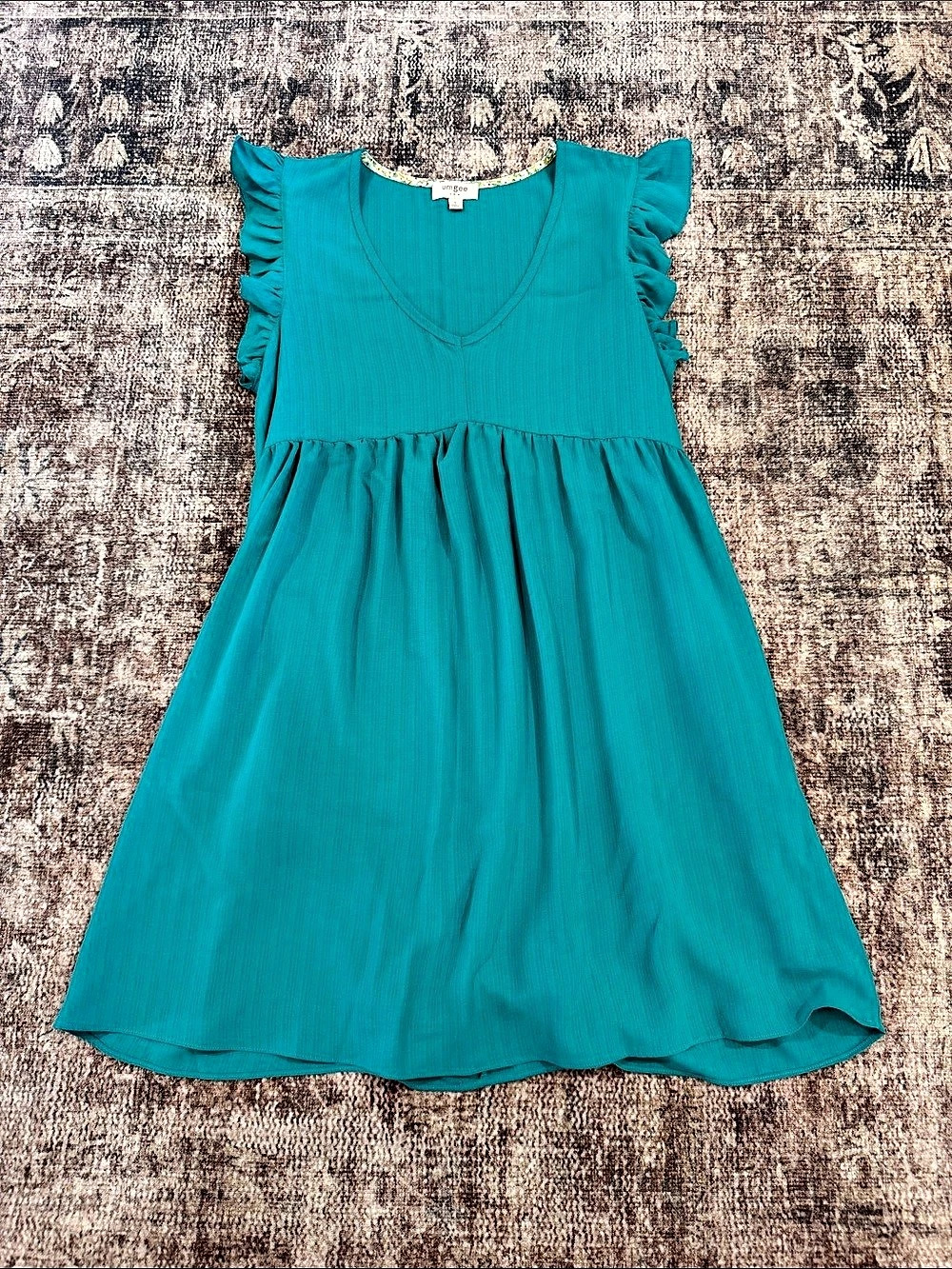 Umgee Ruffle Sleeve Dress in Blue Like New